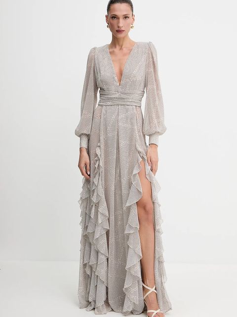 Elisabetta Franchi sukienka kolor beżowy maxi rozkloszowana ABRS252E2