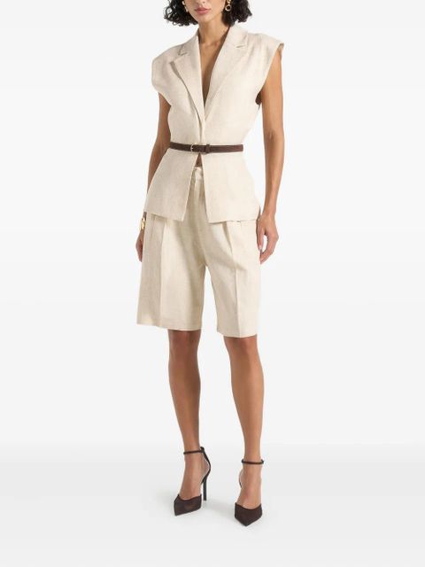 Manière De Voir Linda linen wide-shoulder belted waistcoat - Neutrals
