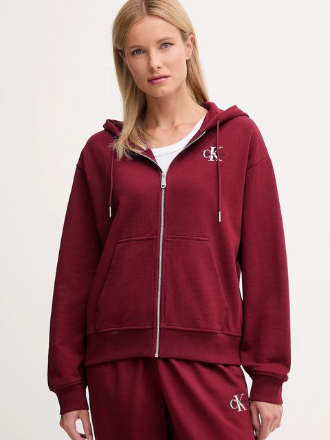 Calvin Klein Jeans bluza damska kolor bordowy z kapturem z nadrukiem LV047B270G - zdjęcie produktu nr 1