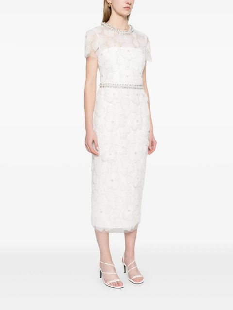Self-Portrait embellished tulle midi dress - White
