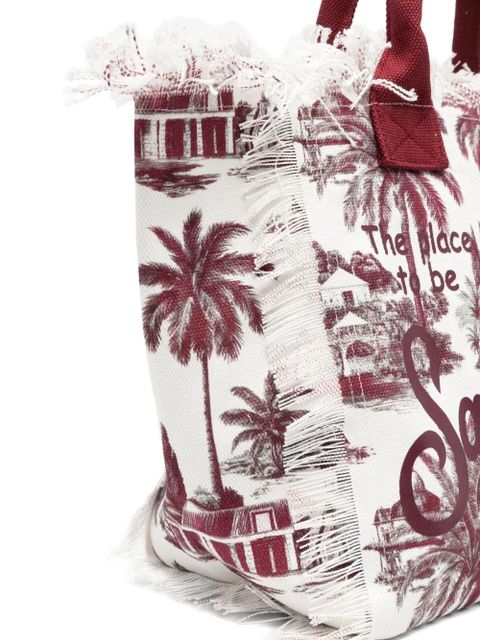 MC2 Saint Barth fringed printed tote bag - White