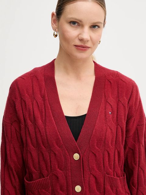 Tommy Hilfiger kardigan wełniany kolor bordowy WW0WW43089