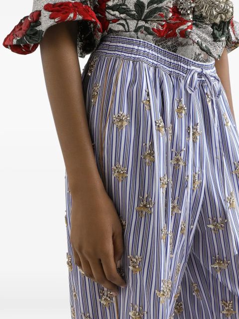 Dolce & Gabbana poplin trousers with floral embroidery - Blue