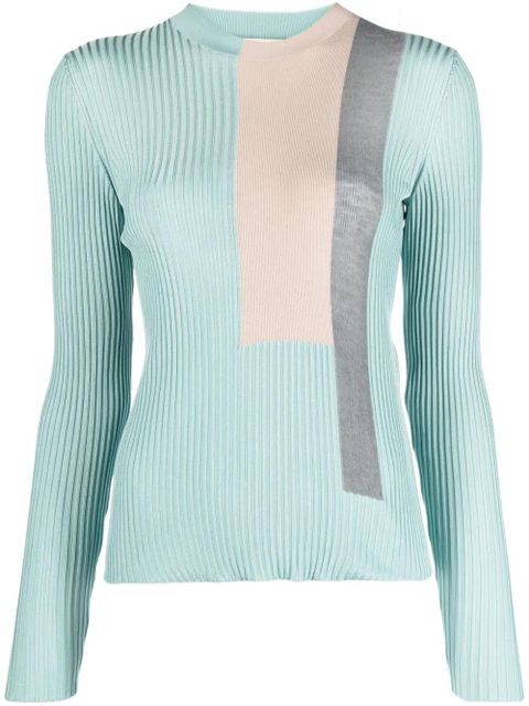 FENDI colour-block ribbed-knit silk-blend top - Blue - zdjęcie produktu nr 1