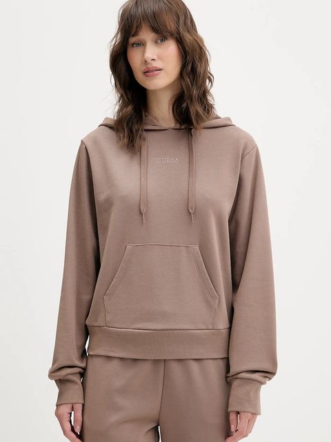 Guess bluza SOFIA damska kolor brązowy z kapturem gładka O5RQ02 KCO31