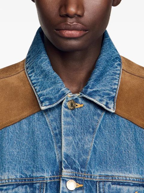 SANDRO contrast-panel denim jacket - Blue