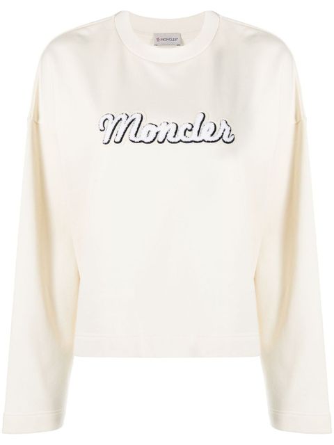 Moncler logo-embroidered cotton sweatshirt - Neutrals - zdjęcie produktu nr 1