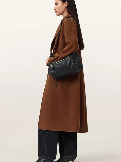 AllSaints płaszcz z dodatkiem wełny SELLMA kolor brązowy W019OD