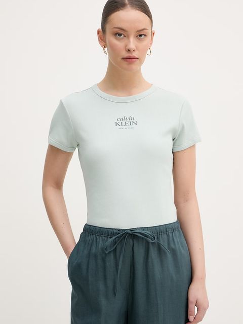 Calvin Klein Jeans T-shirt damski bawełniany z elastanem - zdjęcie produktu nr 1