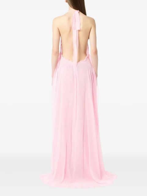 Blumarine rose-embellished ruffled maxi dress - Pink