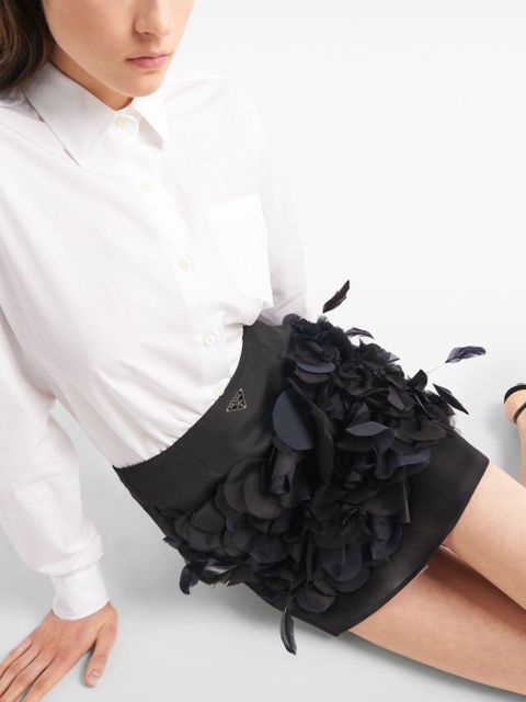 Prada feather-detail silk miniskirt - Black