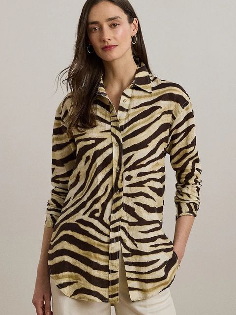 Lauren Ralph Lauren koszula lniana damska kolor beżowy regular z kołnierzykiem klasycznym 200970776 - zdjęcie produktu nr 1