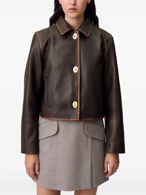 Claudie Pierlot cropped leather jacket - Brown
