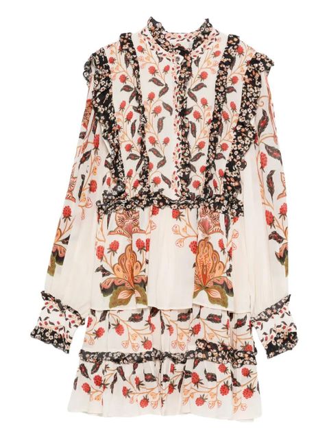 FARM Rio floral-print ruffled dress - Neutrals - zdjęcie produktu nr 1