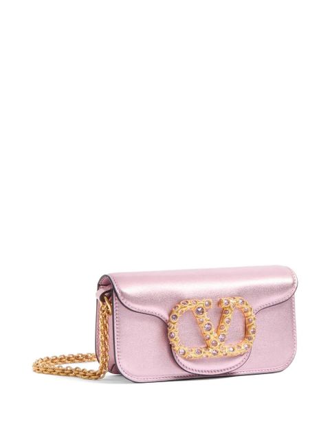 Valentino Garavani Valentino Garavani Locò small shoulder bag in laminated calfskin with jewel logo - Pink