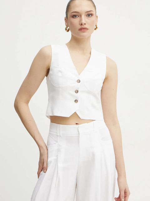 ERMANNO Firenze kamizelka z domieszką lnu kolor biały jednorzędowa 56TN002ES1 - zdjęcie produktu nr 1