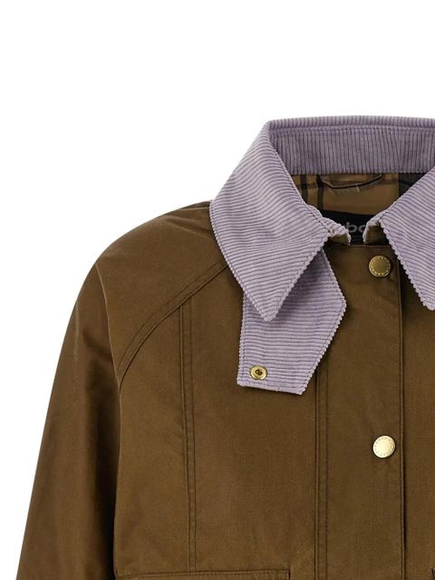 Barbour Cropped Beadnell corduroy-collar waxed cotton jacket - Brown