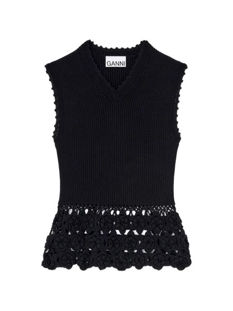 GANNI V-neck crochet top - Black - zdjęcie produktu nr 1