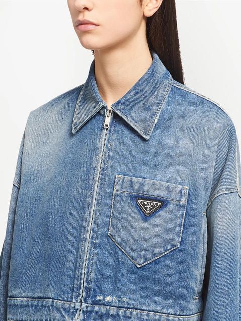 Prada cropped organic-denim jacket - Blue