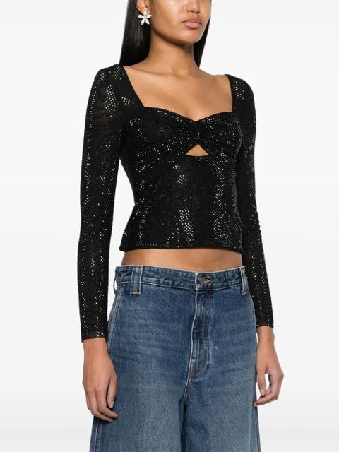 Self-Portrait rhinestoned sweetheart-neck top - Black