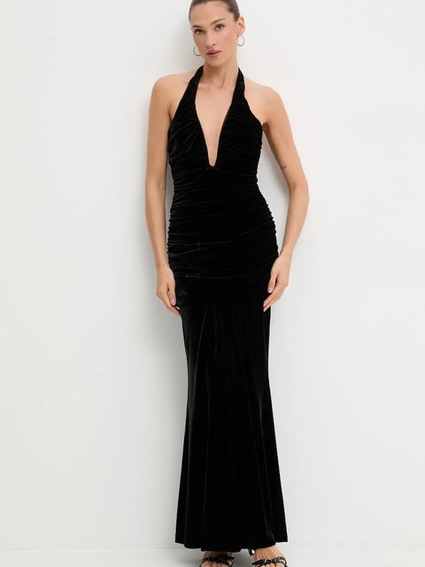 Bardot sukienka welurowa kolor czarny maxi rozkloszowana 60117DB - zdjęcie produktu nr 2