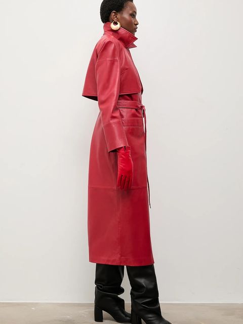 Bonded by Answear.LAB & LOBOS płaszcz skórzany kolor czerwony