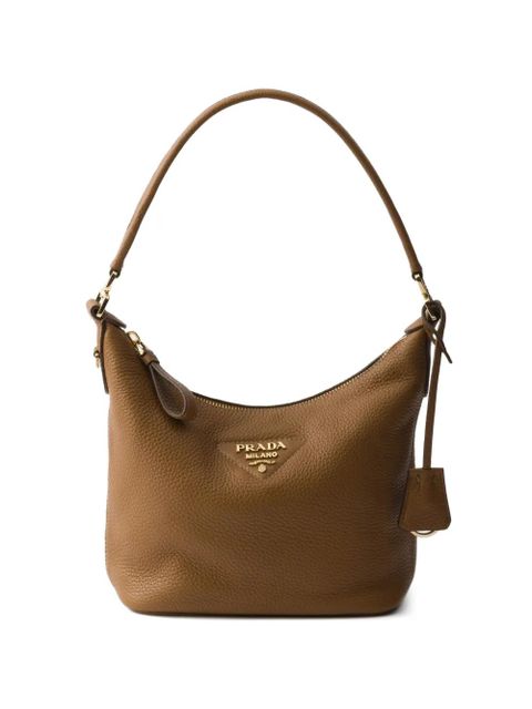 Prada logo-plaque leather shoulder bag - Brown