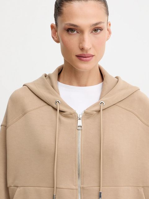 BOSS Orange bluza damska kolor beżowy z kapturem gładka 50547813
