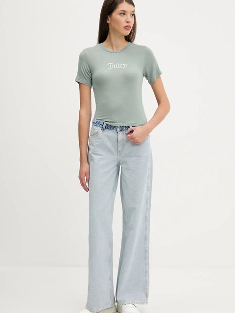 Juicy Couture t-shirt SHEER FITTED TEE damski kolor zielony JCWCT225301