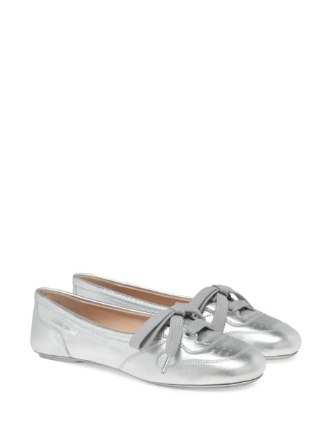 Gianvito Rossi lace-up perforated ballet flats - Silver - zdjęcie produktu nr 2