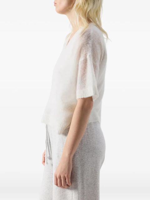 American Vintage Bodyrow short-sleeved V-neck knitted wool shirt - Neutrals