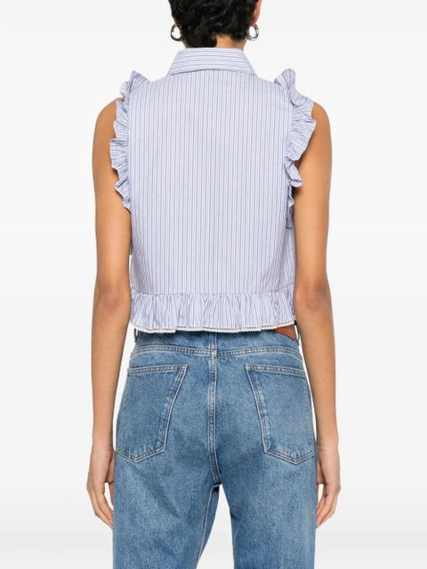 SANDRO striped-pattern ruffled blouse - Blue