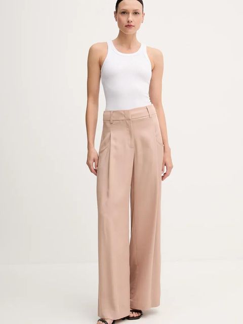 Sisley spodnie damskie kolor brązowy szerokie high waist 4V7PLF06N