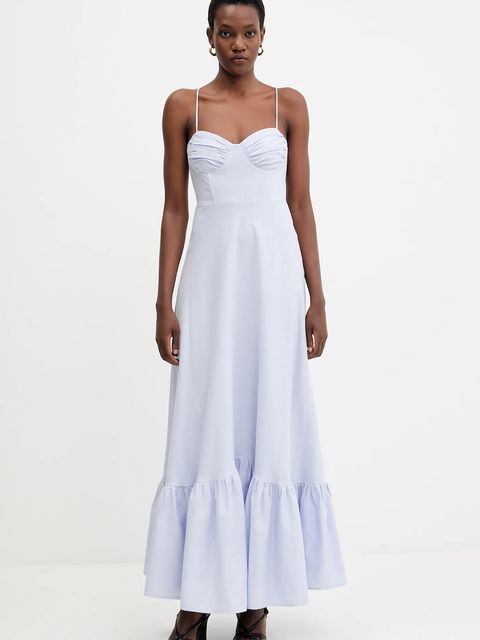 Bardot sukienka lniana kolor niebieski maxi rozkloszowana 59894DB1 - zdjęcie produktu nr 1