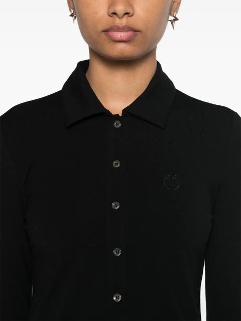 PINKO Love Birds embroidery polo top - Black