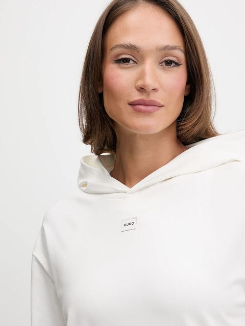HUGO bluza damska kolor beżowy z kapturem z aplikacją 50556816