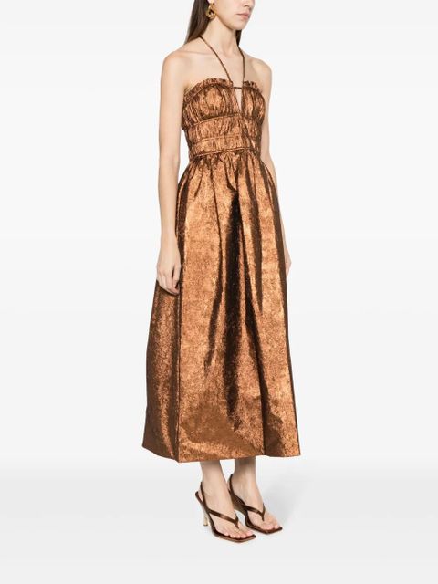 Ulla Johnson Seraphina halterneck taffeta midi dress - Brown