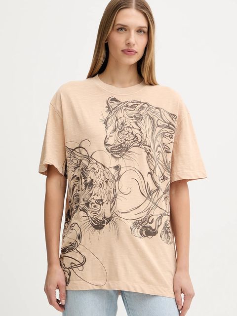 Guess t-shirt bawełniany damski kolor beżowy W5YI09 K6XN4 - zdjęcie produktu nr 1