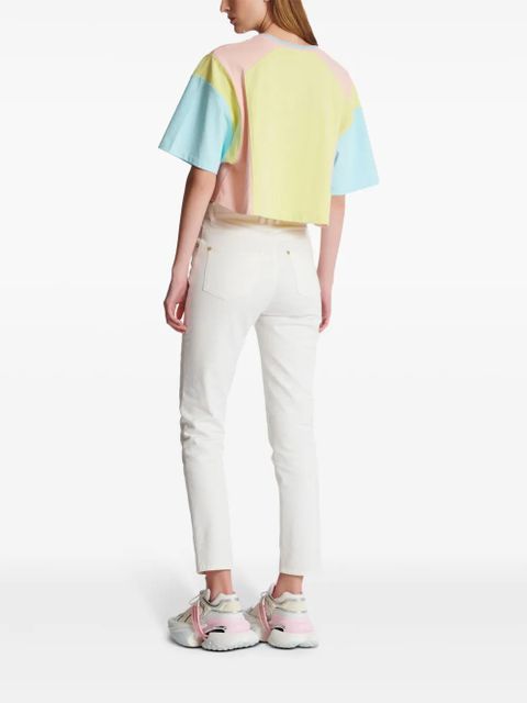 Balmain Palm Tree-print cropped T-shirt - Yellow