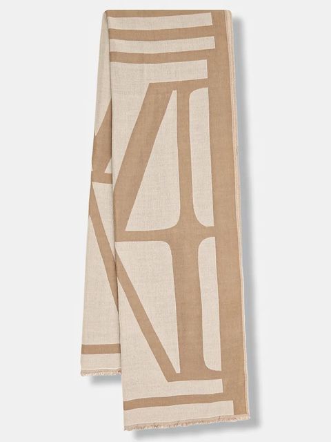 Marc O'Polo szalik z dodatkiem wełny damski kolor beżowy wzorzysty 600803302043 - zdjęcie produktu nr 1