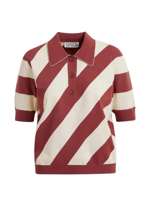 Essentiel Antwerp Joram striped embellished-collar polo shirt - Red - zdjęcie produktu nr 1