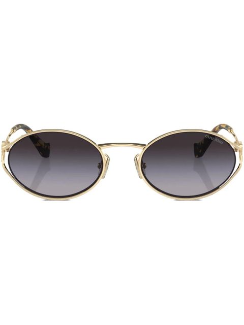 Miu Miu Eyewear logo-plaque oval-frame sunglasses - Gold - zdjęcie produktu nr 1