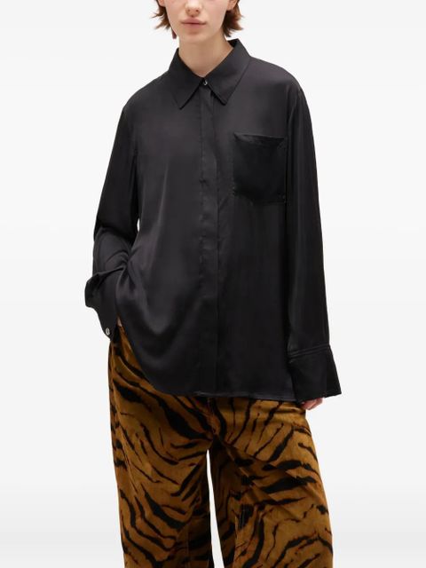 GANNI cape-detail satin shirt - Black