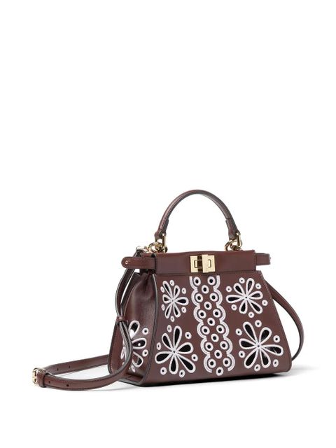 FENDI mini Peekaboo flower design tote bag - Brown