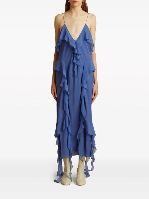 KHAITE The Pim ruffle-trim silk midi dress - Blue - zdjęcie produktu nr 2