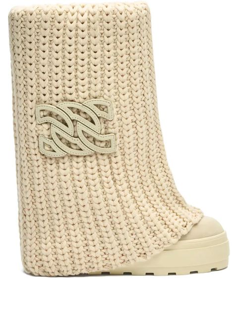 Casadei knitted logo-plaque boots - Neutrals - zdjęcie produktu nr 1