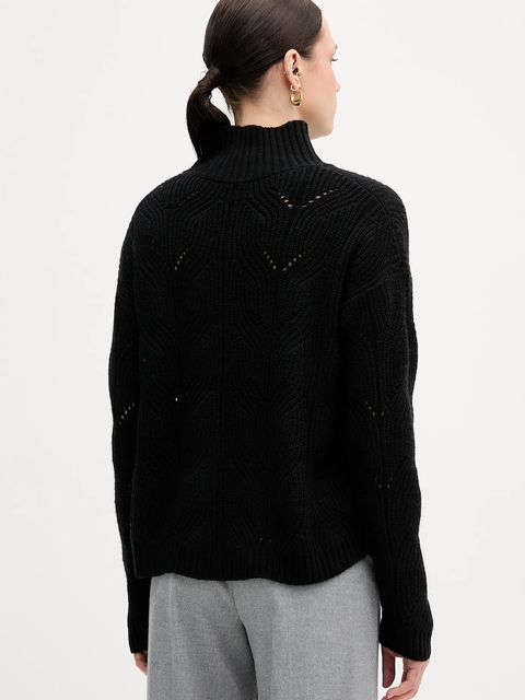 United Colors of Benetton sweter z dodatkiem wełny damski kolor czarny lekki z półgolfem 1FDFD10F2