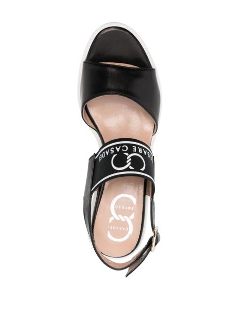 Casadei logo-print wedge sandals - Black