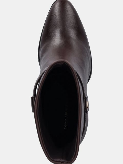 Tommy Hilfiger botki skórzane TH T-STRAP LEATHER POINTY BOOTIE damskie kolor brązowy na słupku FW0FW08984 - zdjęcie produktu nr 2