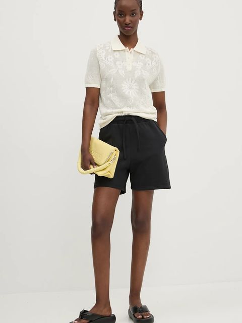 Herschel szorty bawełniane damskie kolor czarny gładkie high waist 50307-00001